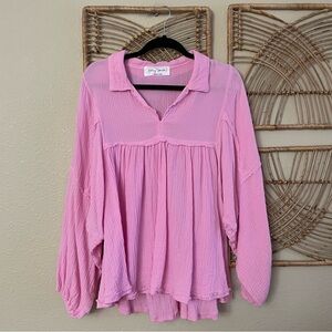 Ashley Danielle Apricot Lane Top Blouse Pink Cotton Gauze Boho Breezy Sz S B18